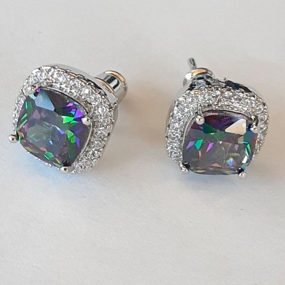 925 Silver Mystic Rainbow & White Topaz Earrings - Picture 11 of 12